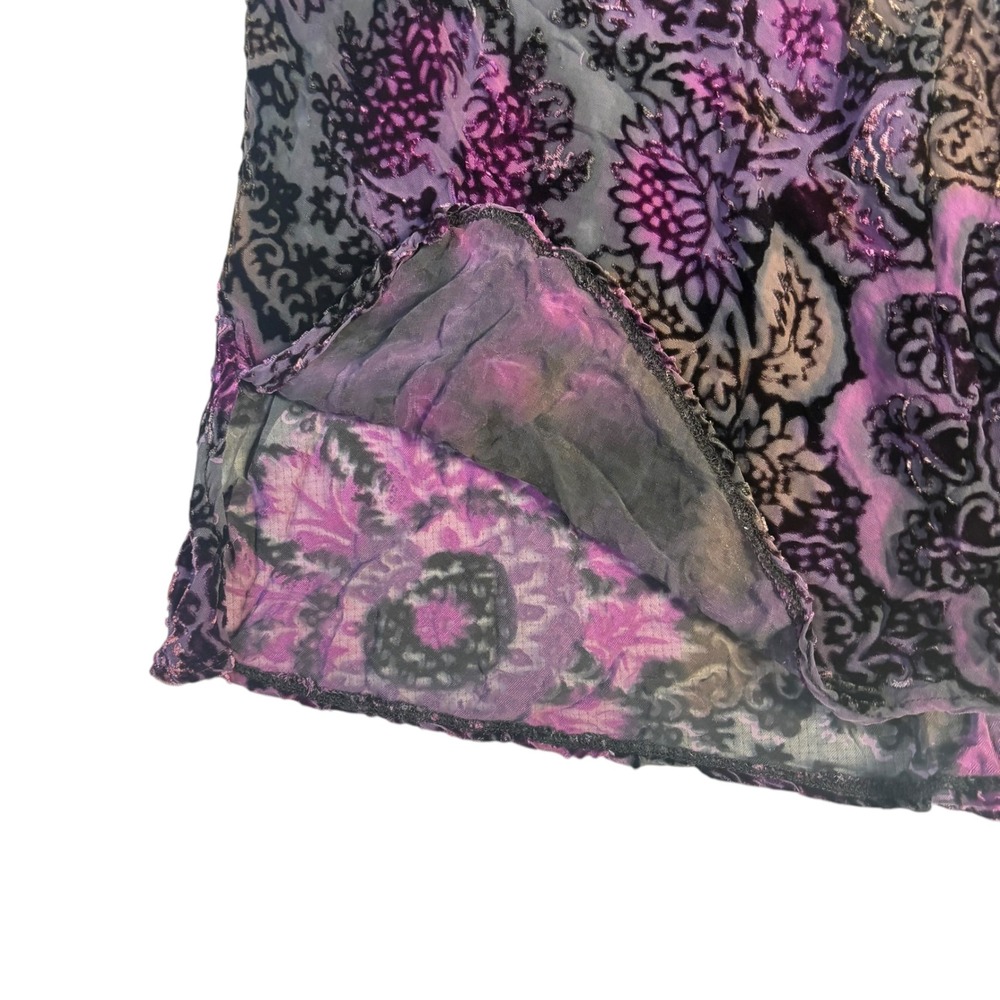 URU Silk Blend Velvet Burnout Floral Tank Top Purple Black Tunic XL USA - Picture 5 of 12